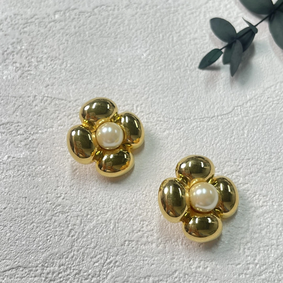 铜合金仿珍珠耳饰 【六六中古】孤品复古耳夹th874