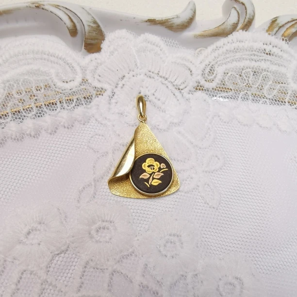 铁合金吊坠 【六六中古】孤品复古金象嵌吊坠aw3919