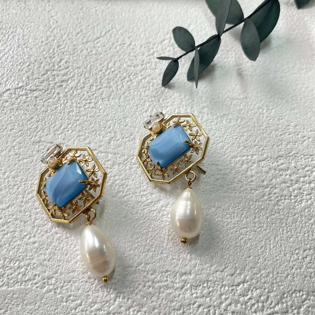 铜合金合成锆石耳饰 【六六中古】孤品复古耳环gm147