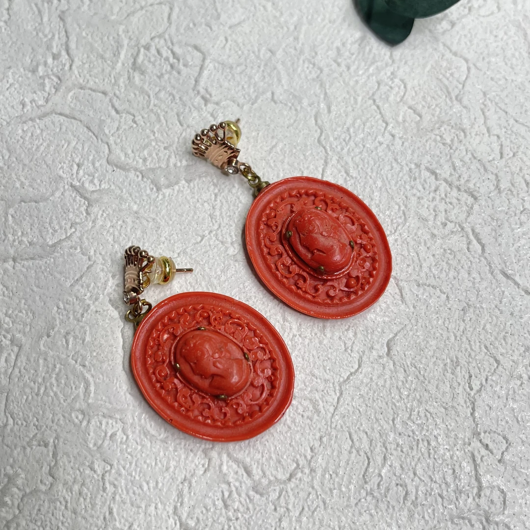 铜合金树脂耳饰 【六六中古】孤品复古耳钉ap6402