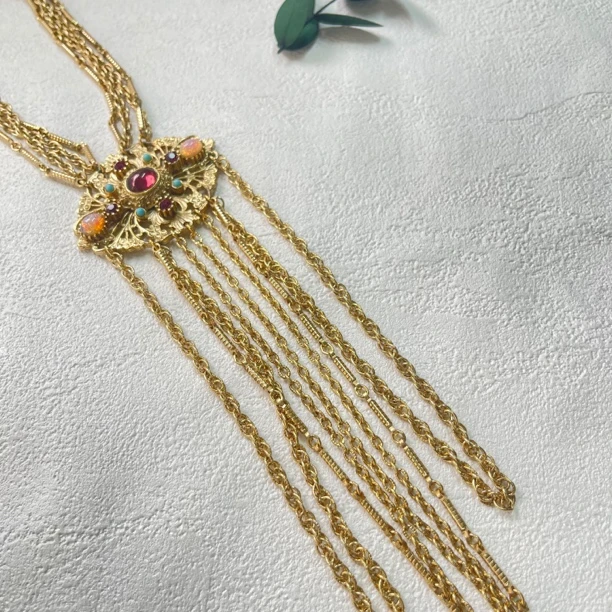 铜合金合成锆石项链 【六六中古】孤品复古项链aw7247链长62cm