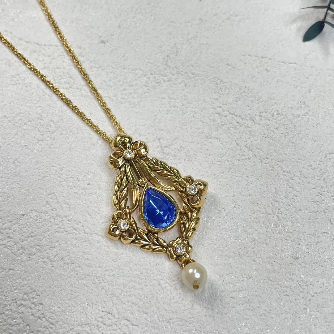 铜合金合成锆石项链 【六六中古】孤品复古项链th1602链长68cm