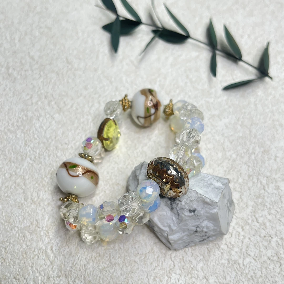 铜合金琉璃手链 【六六中古】孤品复古弹力手链as1387