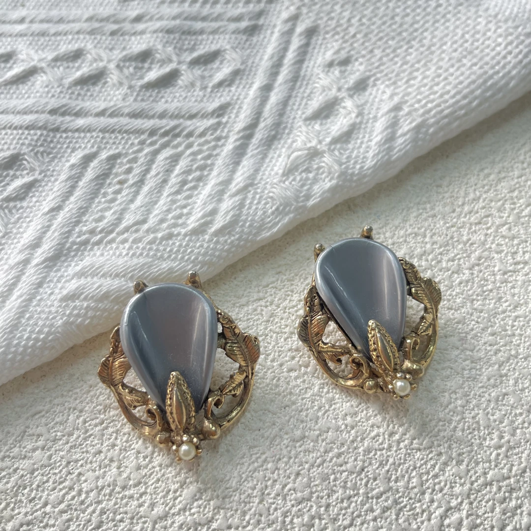 铜合金树脂耳饰 【六六中古】孤品复古耳夹th505