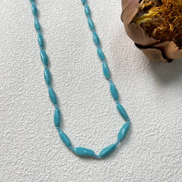 非金属玻璃项链  【六六中古】孤品复古蓝色项链aw5068链长58