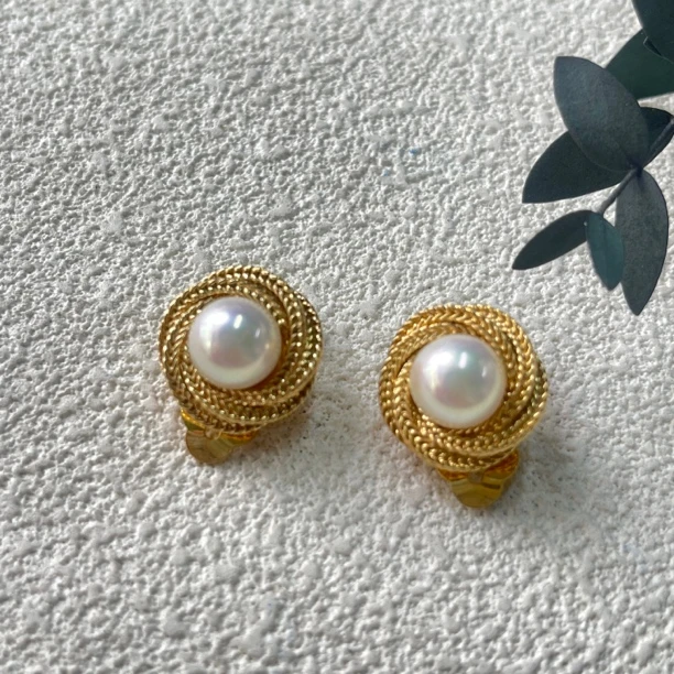 铜合金仿珍珠耳饰 【六六中古】孤品复古耳夹ap5073