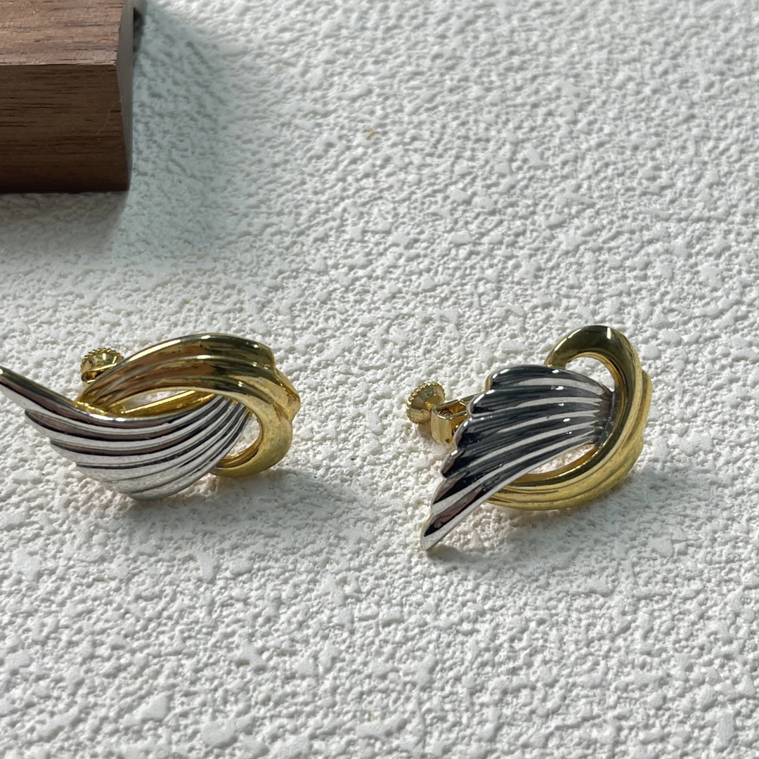 铜合金耳饰 【六六中古】孤品复古双色耳夹ap3774