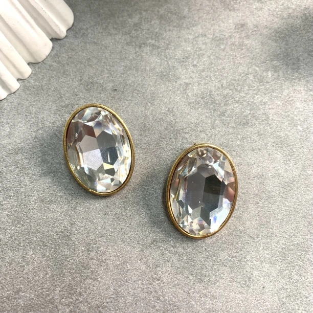 铜合金耳饰 【六六中古】孤品复古莱茵石耳夹km1847