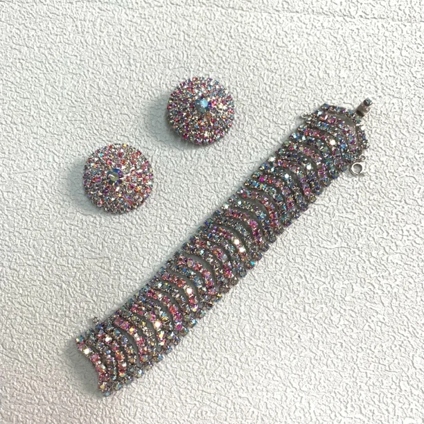 铜合金合成锆石手链 【六六中古】孤品手链耳夹套装kmm292手围18