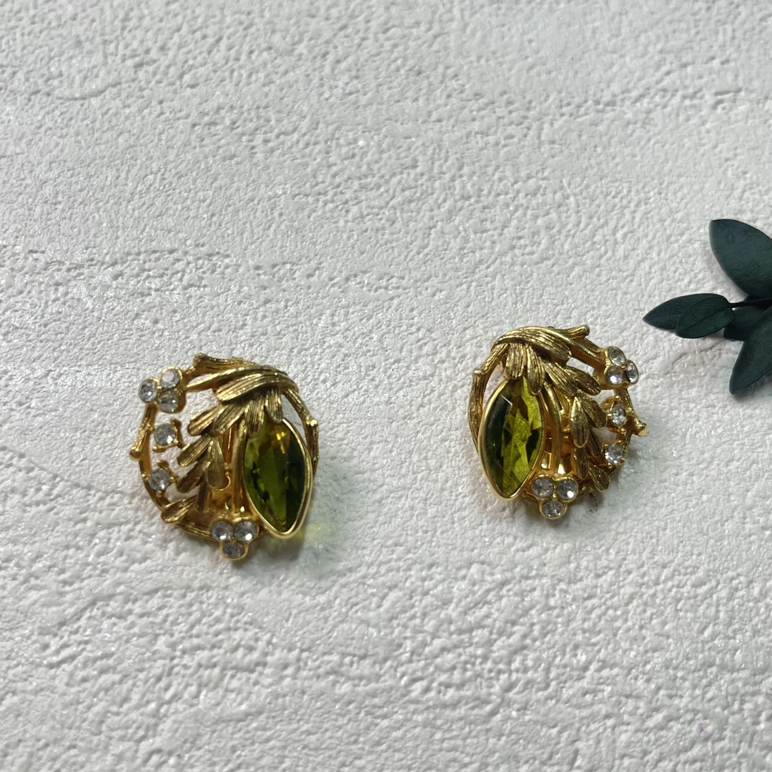 铜合金合成锆石耳饰 【六六中古】孤品复古耳夹th1200