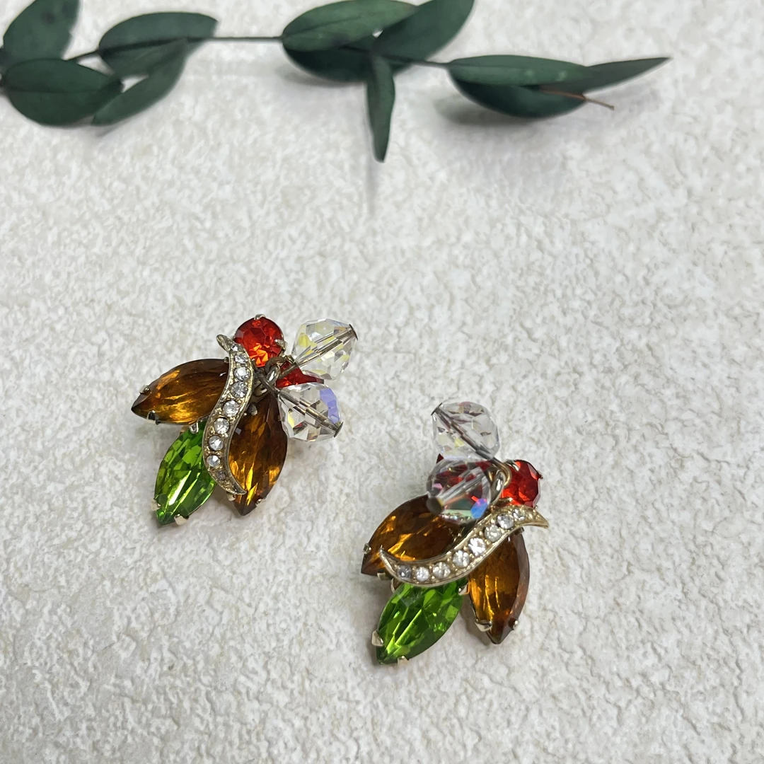 铜合金合成锆石耳饰 【六六中古】孤品复古耳夹ap6291