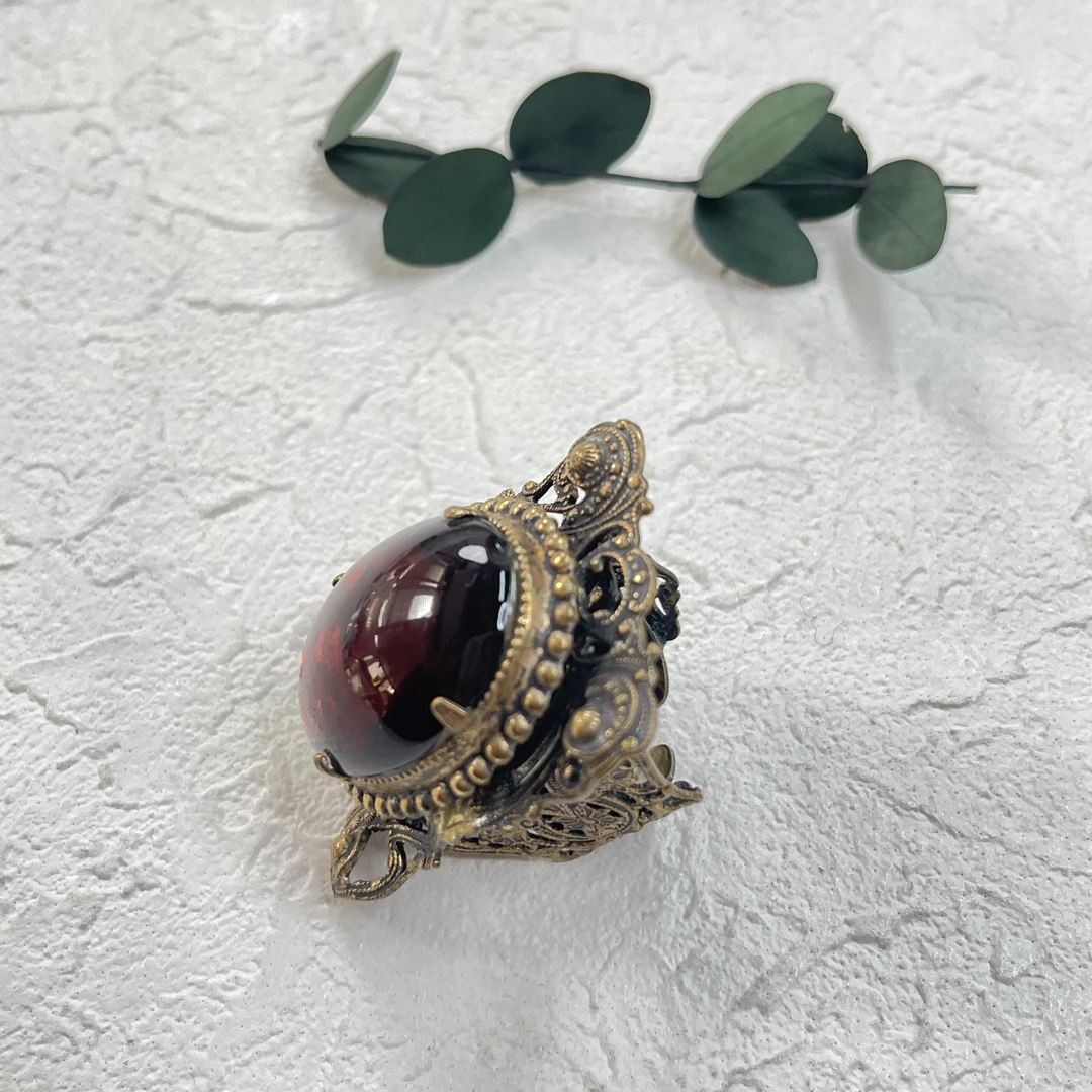 铜合金琉璃戒指 【六六中古】孤品复古开口戒指th2850