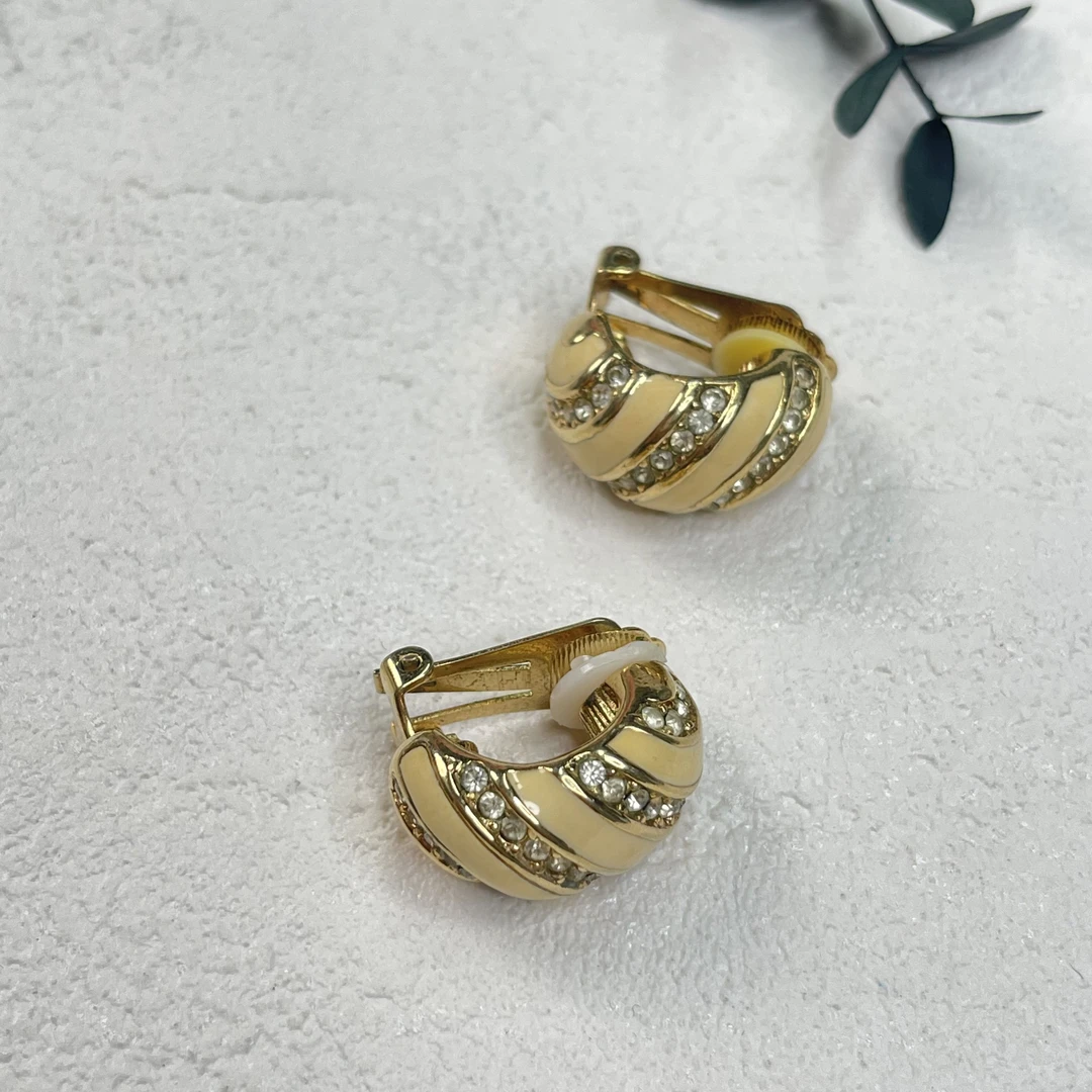 铜合金合成锆石耳饰 【六六中古】孤品复古耳夹ap5271