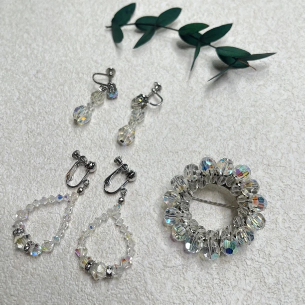 铜合金玻璃胸针 【六六中古】孤品精美感胸针三件套th3347