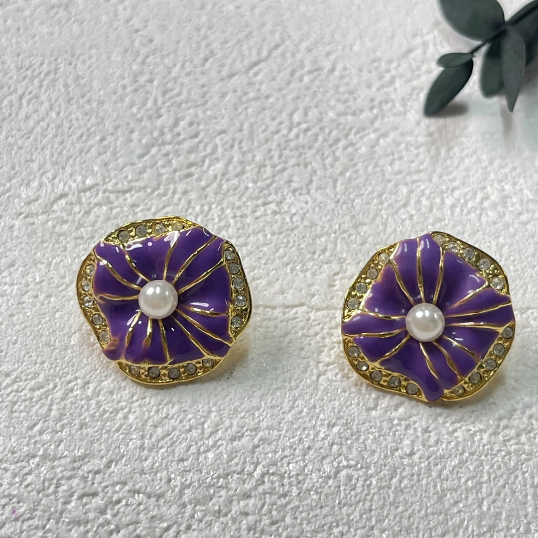 铜合金合成锆石耳饰 【六六中古】孤品复古耳钉th1159