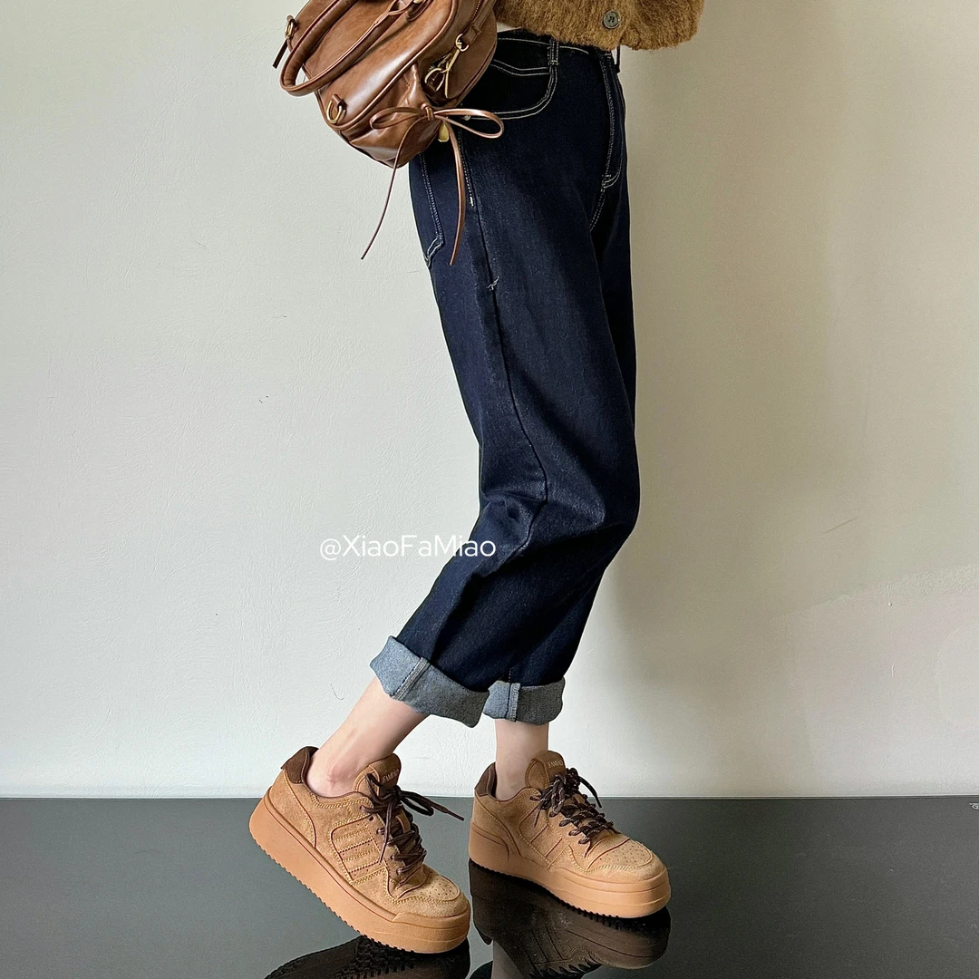 小发喵秋季系带增高休闲百搭腮红复古潮流休闲板鞋777