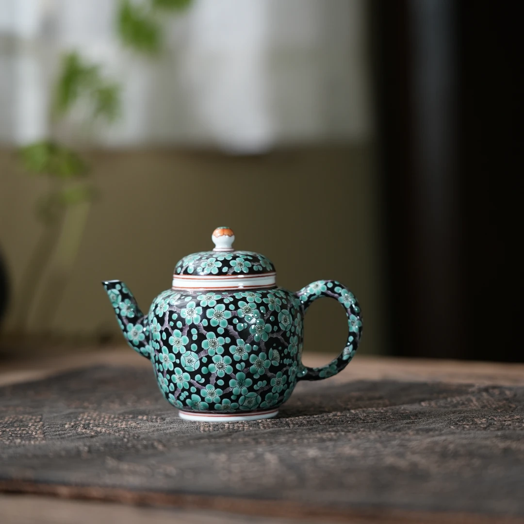 【雲梦】黑地绿梅茶壶GYHF