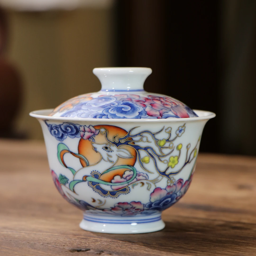 【雲梦】卓君-九色鹿斗彩盖碗（ZJ00038）