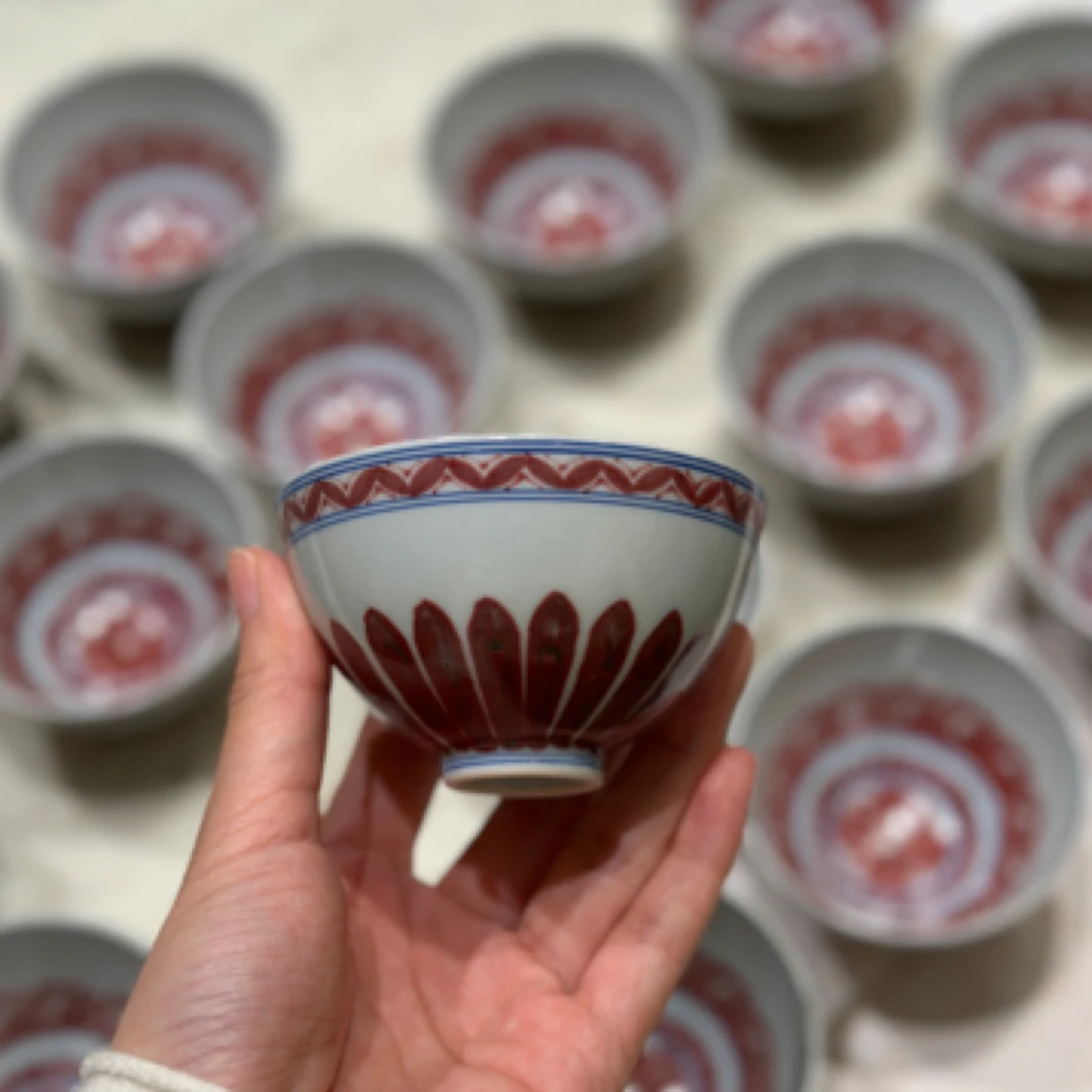 【雲梦】月造见物-釉里红菊瓣鸡心杯YZJW（YZJW00100）