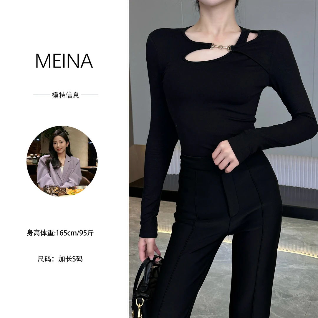 MEINA【摩尔菲斯】加绒法式镂空百搭时尚设计感小众修身显瘦上衣
