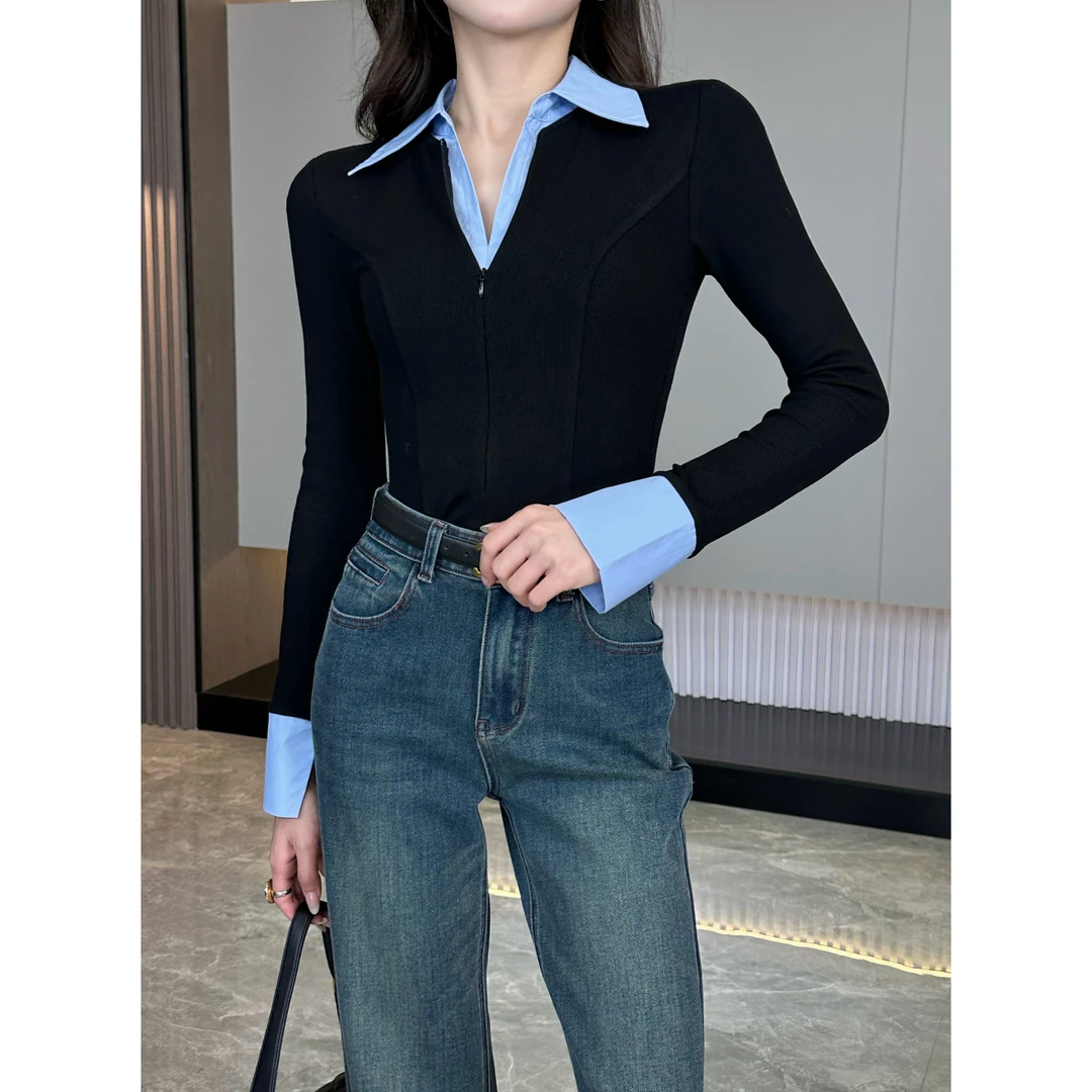 辛西娅专属【剑桥时光】秋冬款高级百搭气质Polo领修身显瘦打底衫