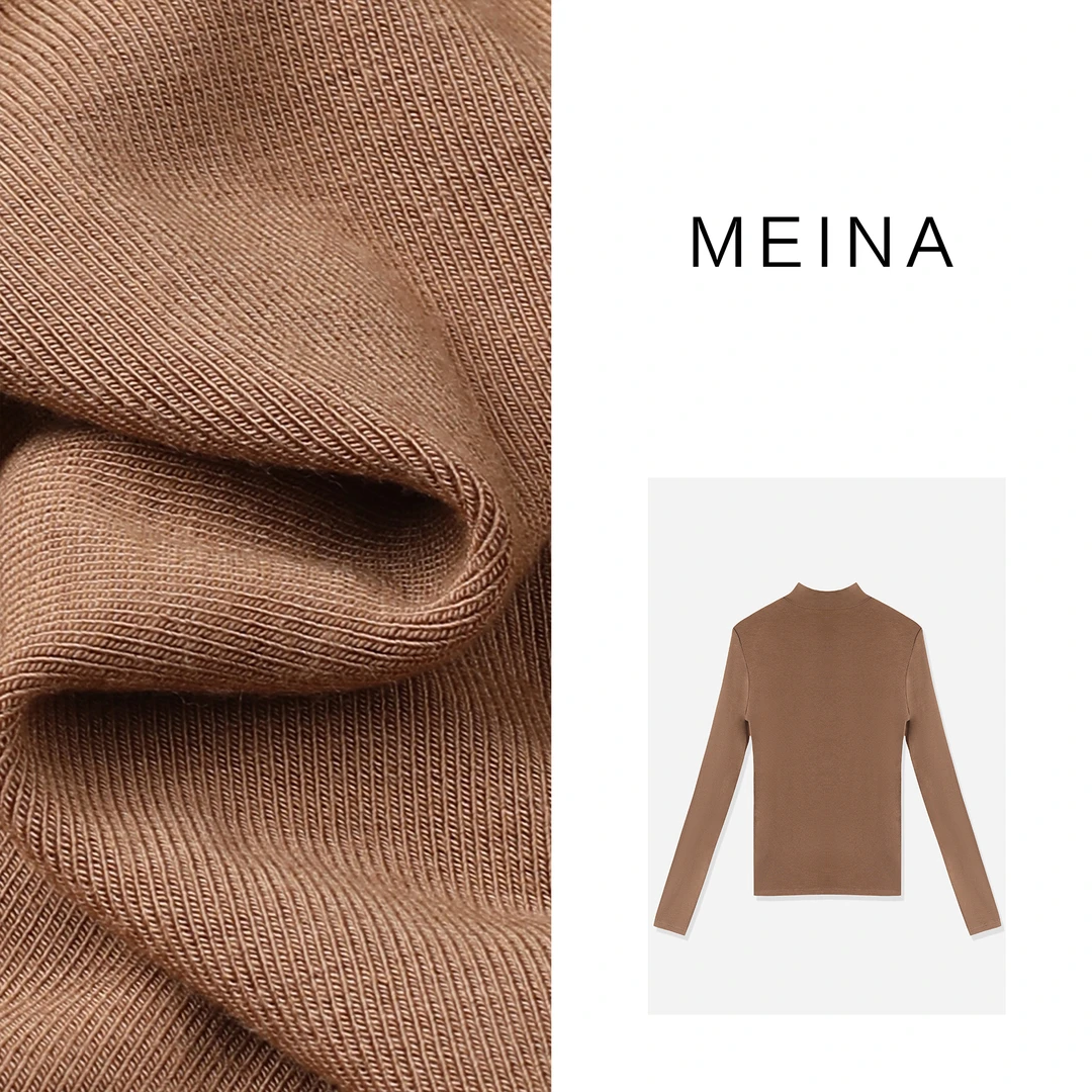 MEINA【莱茵河畔】绵羊毛长袖弹力修身打底早秋纯色百搭针织衫上衣