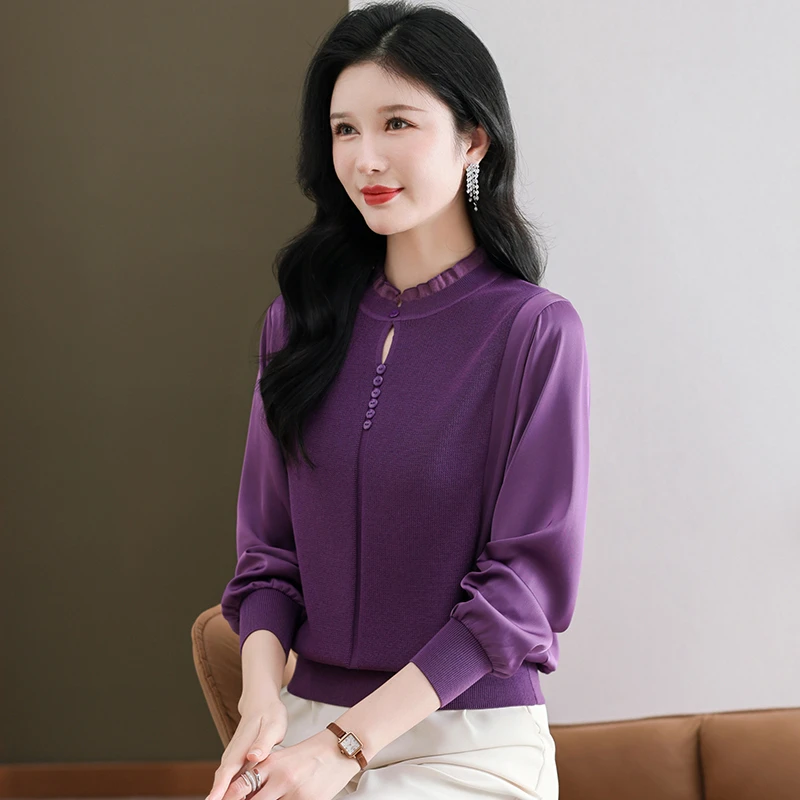 例姿女装上衣春秋气质长袖洋气时尚显瘦休闲百搭春季宽松纯色立领