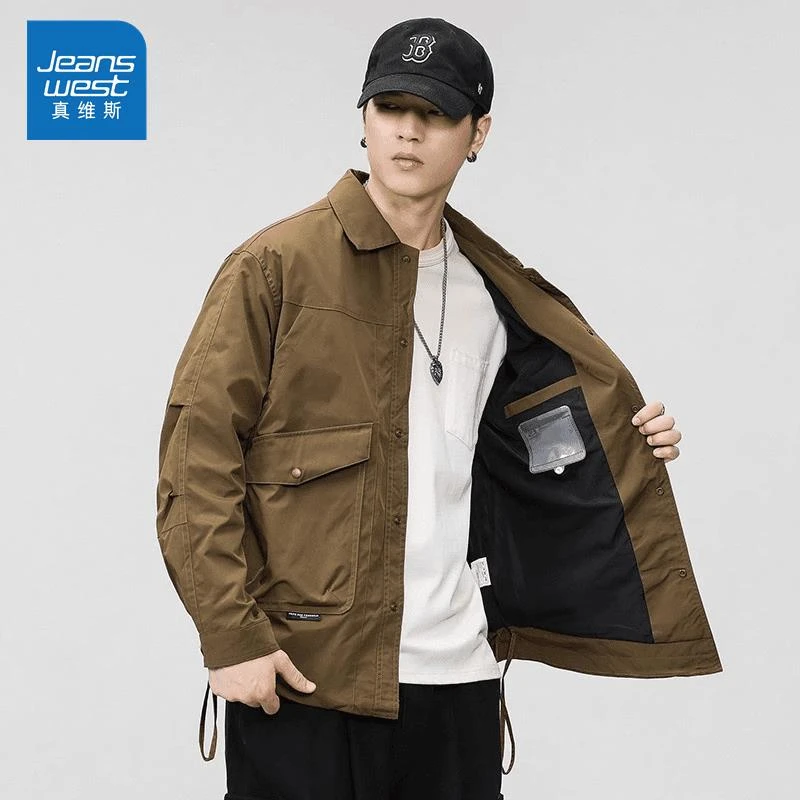 真维斯冲锋衣男士春秋款外套男防风户外三防翻领夹克休闲时尚外装