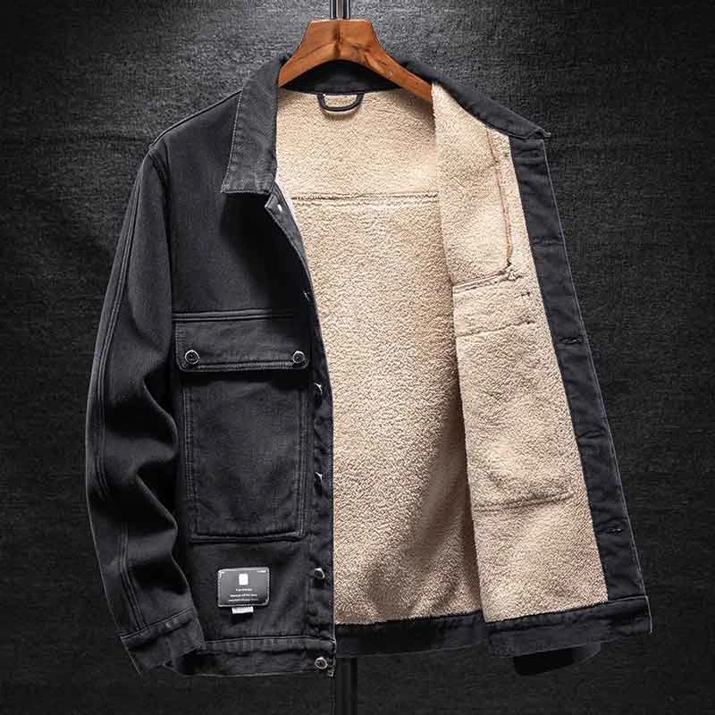 真维斯舒适绒秋季厚款厚款牛仔外套男2025工装夹克男士带绒保暖上