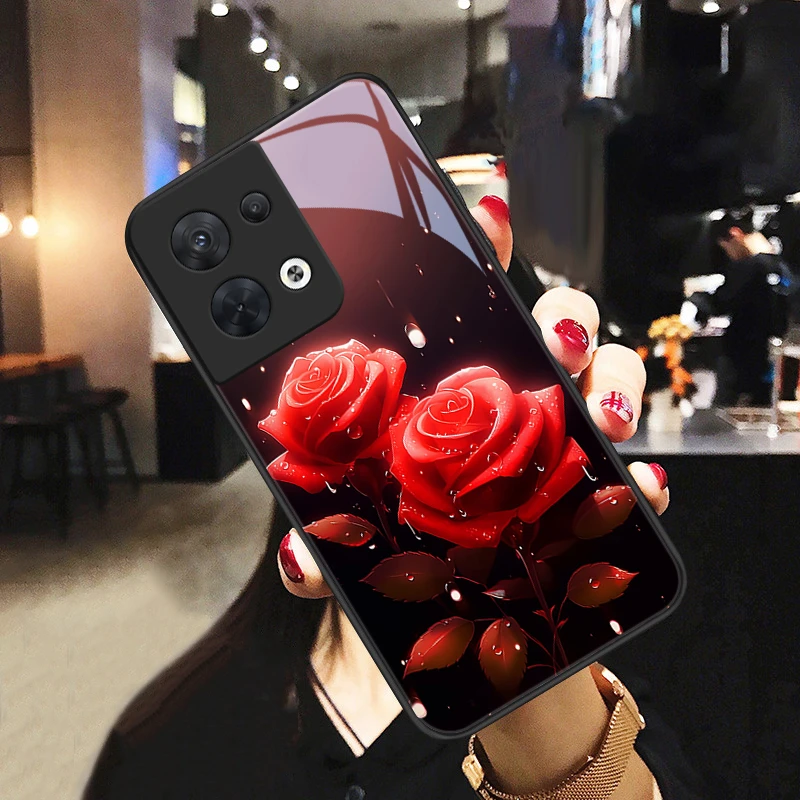 阳光玫瑰适用opporeno8手机壳Reno8pro玻璃女款高级8pro+/十保护