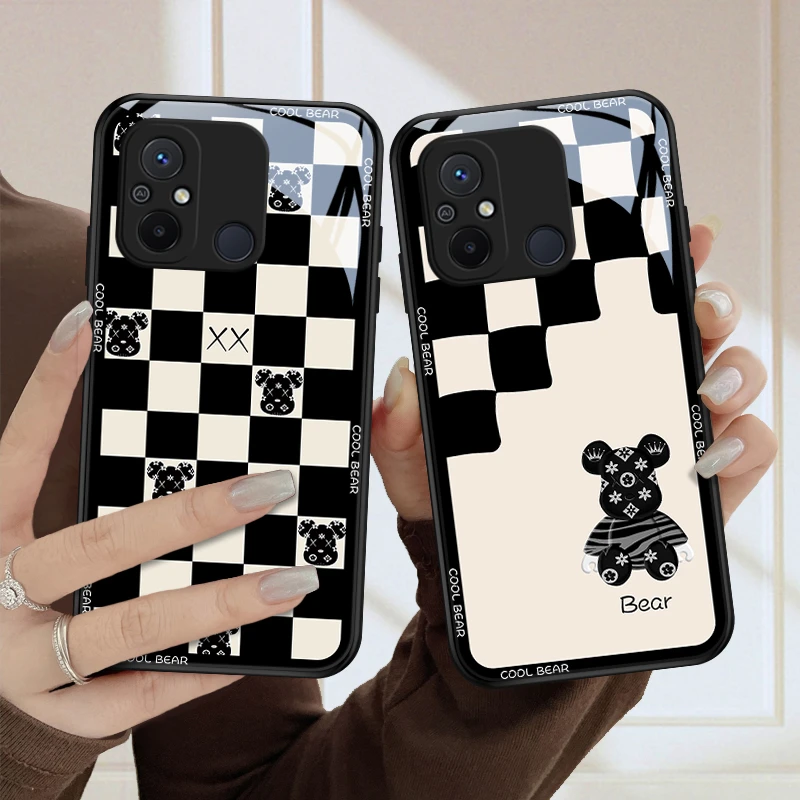 棋格潮熊适用小米红米12C手机壳redmi12c男女款全包12C镜头硅胶防