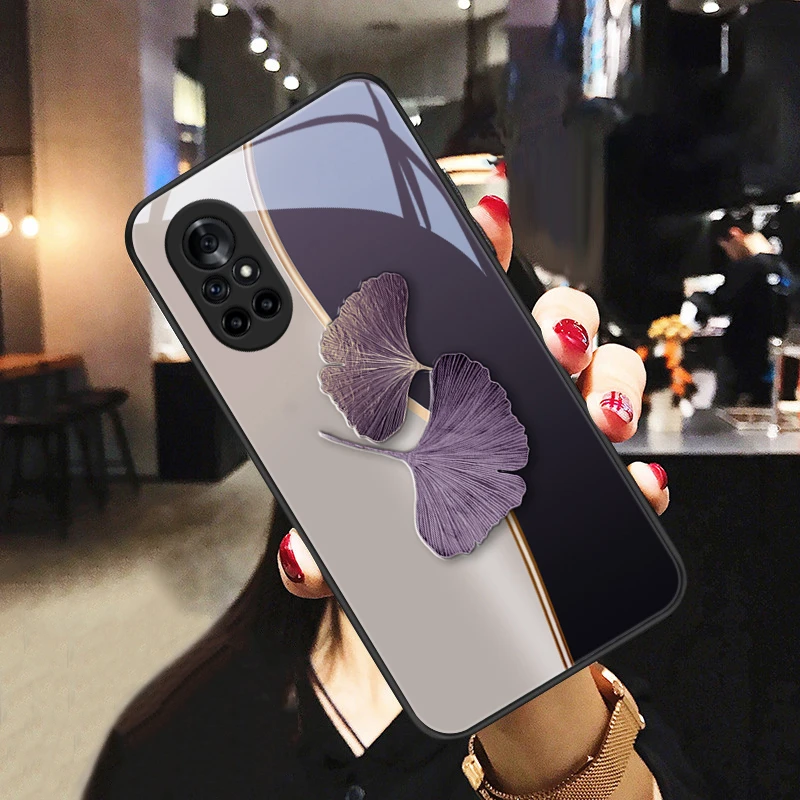 暗紫杏叶适用华为nova8pro手机壳nova8玻璃保护套网红女款潮流创