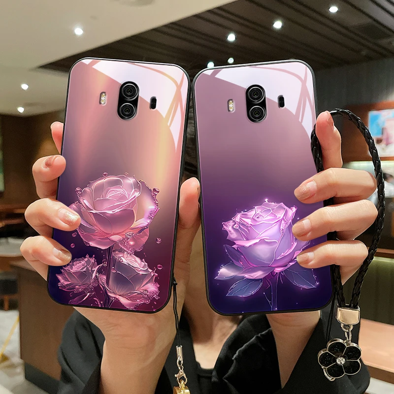 蔷薇玫瑰适用华为mate10手机壳Mate10pro情侣mate9女款浪漫挂绳ma
