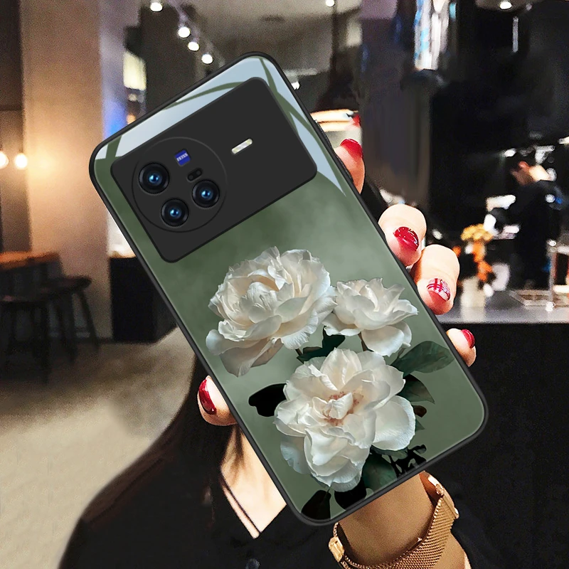 清香花适用vivox80pro手机壳X80玻璃壳x80pro+优雅女款高级硅胶全