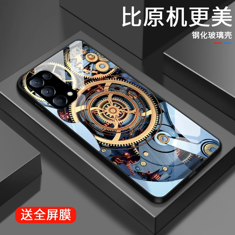 机械齿轮opporeno5手机壳Reno5pro玻璃reno5pro+女款男生5k高级感