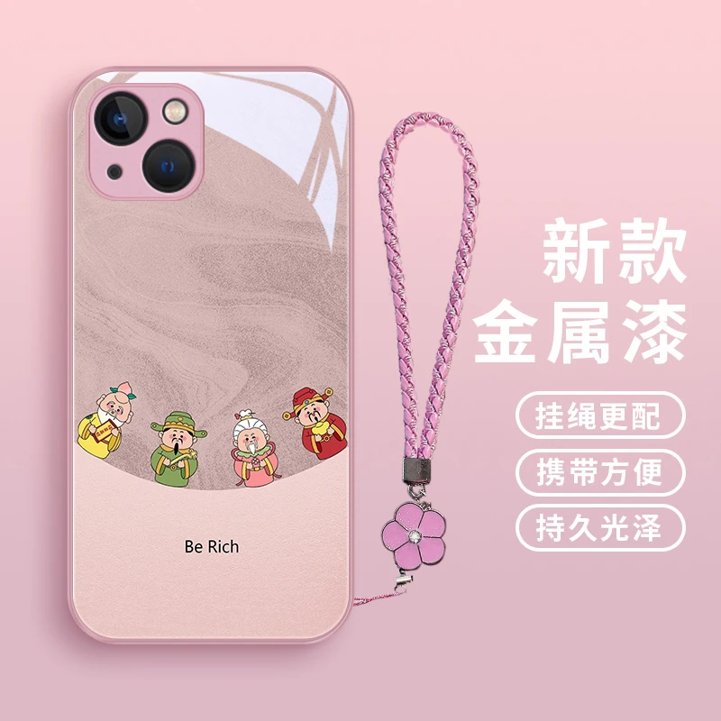 卡通财神适用苹果14pro手机壳iPhone14潮流14plus玻璃壳14promax