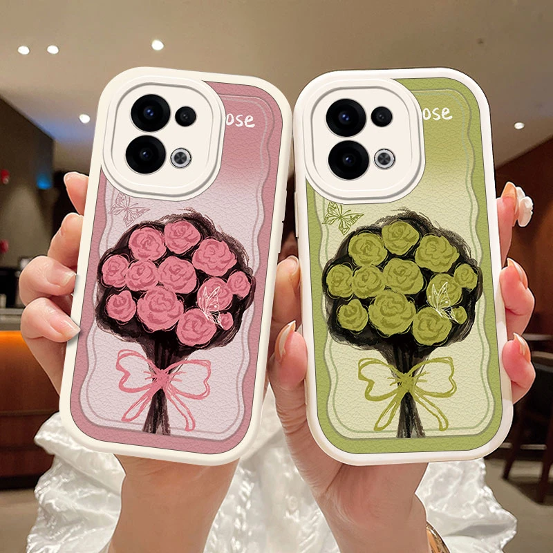 手捧花适用OPPOReno13Pro手机壳oppoReno13情侣网红小羊皮5G款女