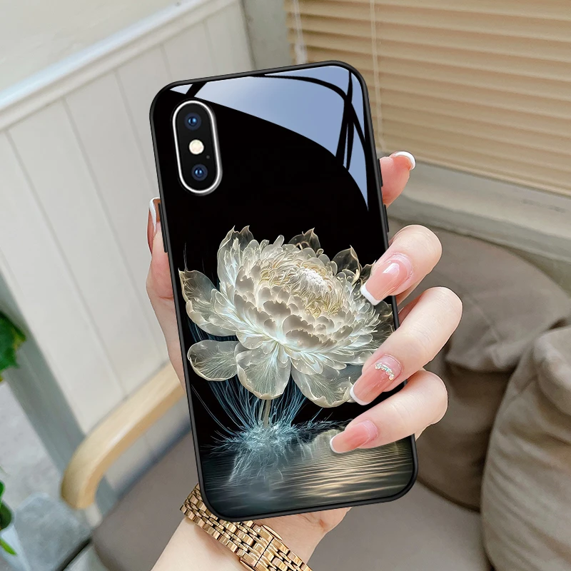 水晶莲花适用苹果xs手机壳iPhoneX女款高级散热苹果XR玻璃保护套x