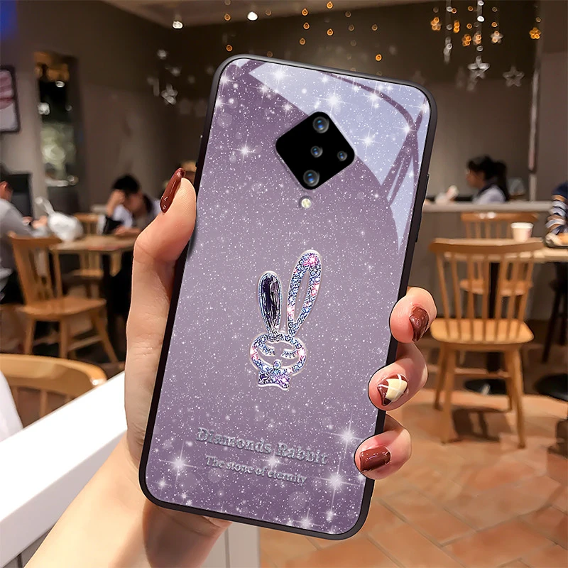 闪亮小兔vivoy9s手机壳y7s玻璃壳y5防摔vivo高级个性创意硬壳y3s