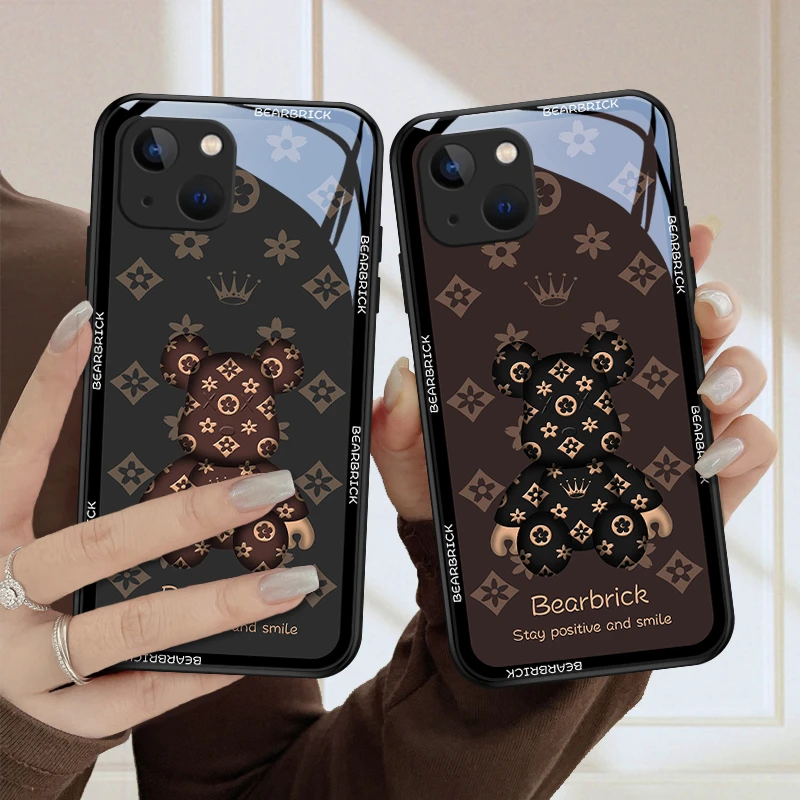 老花熊适用苹果14手机壳iPhone14pro玻璃壳14max男女款全包硅胶防