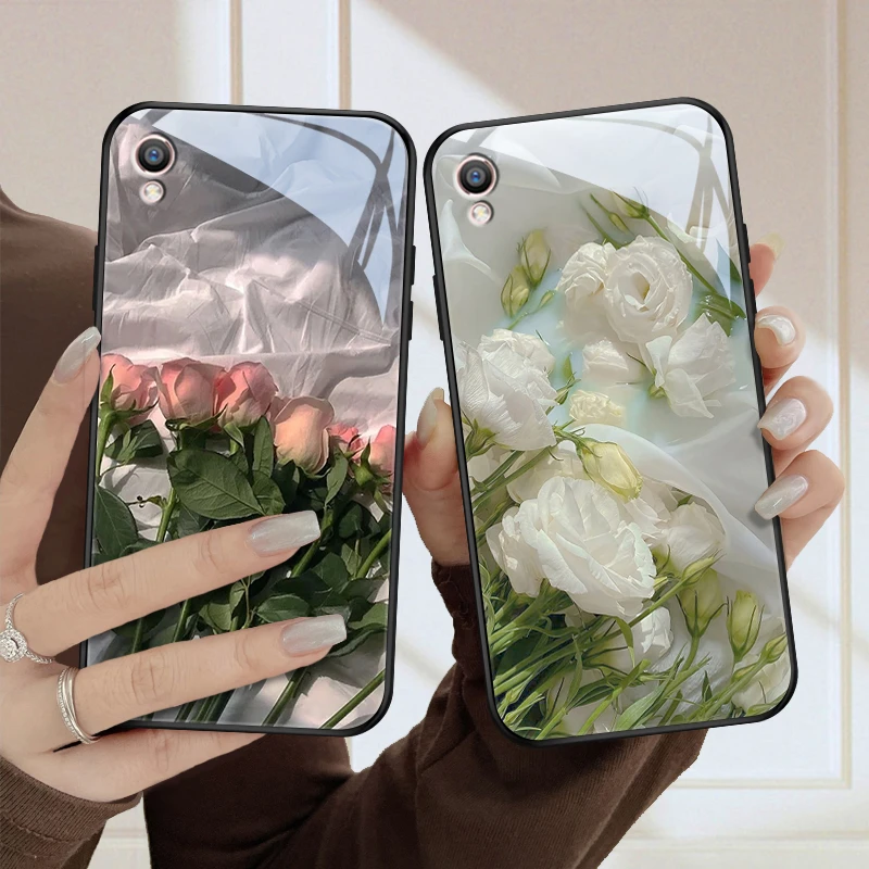 恬静花oppor9s手机壳r9plus玻璃壳r9高级女款定制新款硅胶全包防