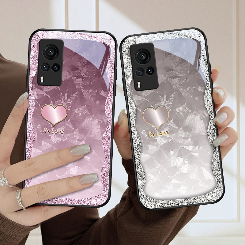 华丽爱心适用vivox60手机壳x60pro玻璃壳x50女款气质x50pro保护套