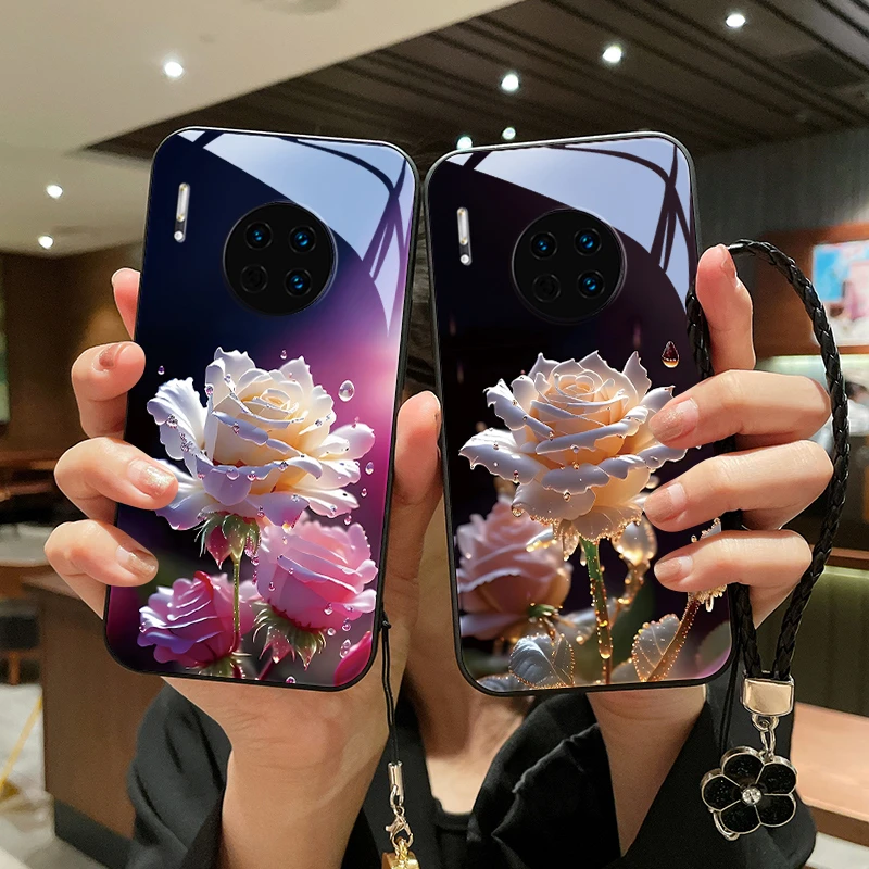 绽放玫瑰适用华为mate30pro手机壳Mate30情侣mate20女款推荐挂绳m