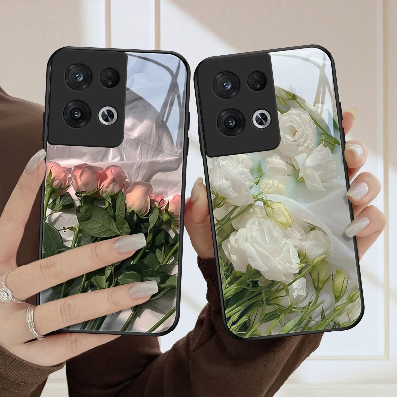 恬静花opporeno8手机壳Reno8pro玻璃壳高级女款8pro+保护套全包硅