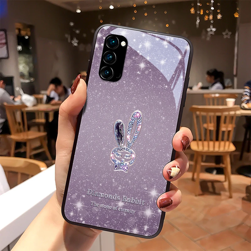 闪亮小兔opporeno4手机壳Reno4pro高级防摔reno4se女款玻璃壳个性