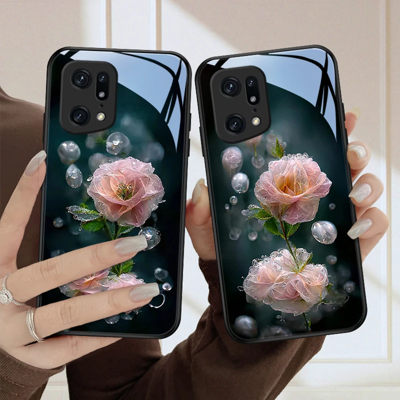 水润花oppofindx5手机壳x5pro玻璃壳findx3/x3pro/x2/x2pro保护套