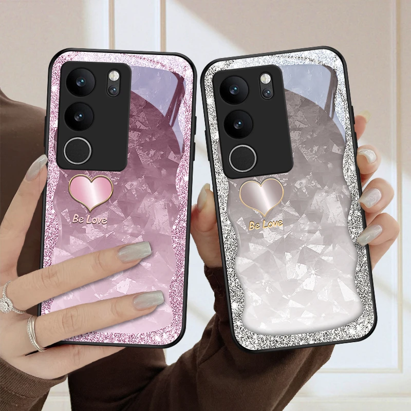 华丽爱心适用vivoS17手机壳S17pro玻璃壳vivos17e女款全包个性防