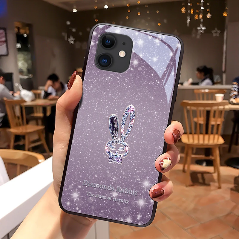 闪亮小兔适用苹果12手机壳iPhone12pro玻璃壳12mini女款12promax
