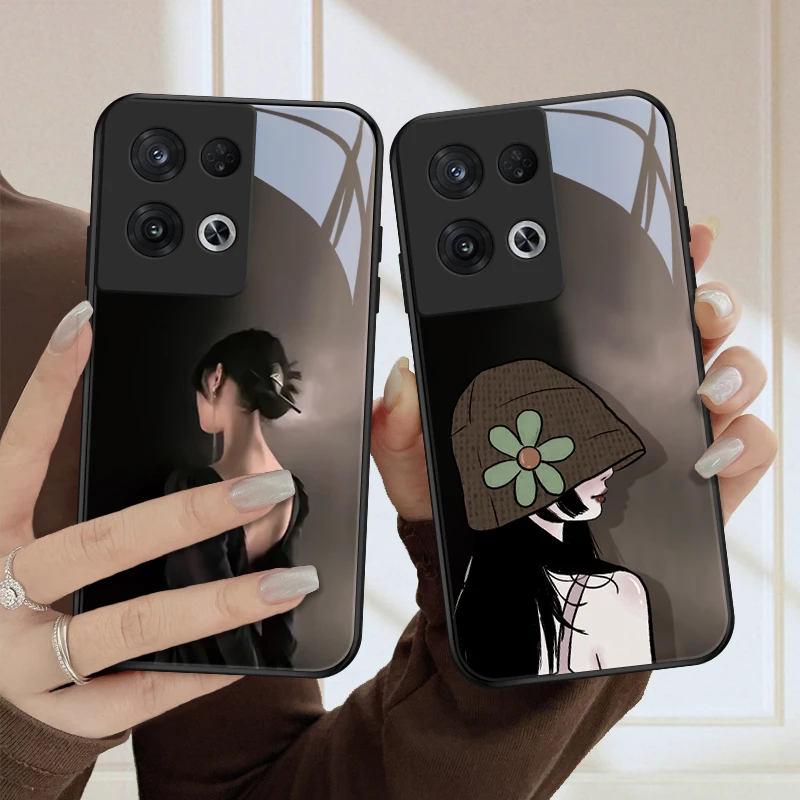 背影女孩opporeno8手机壳Reno8pro玻璃壳高级女款8pro+保护套全包