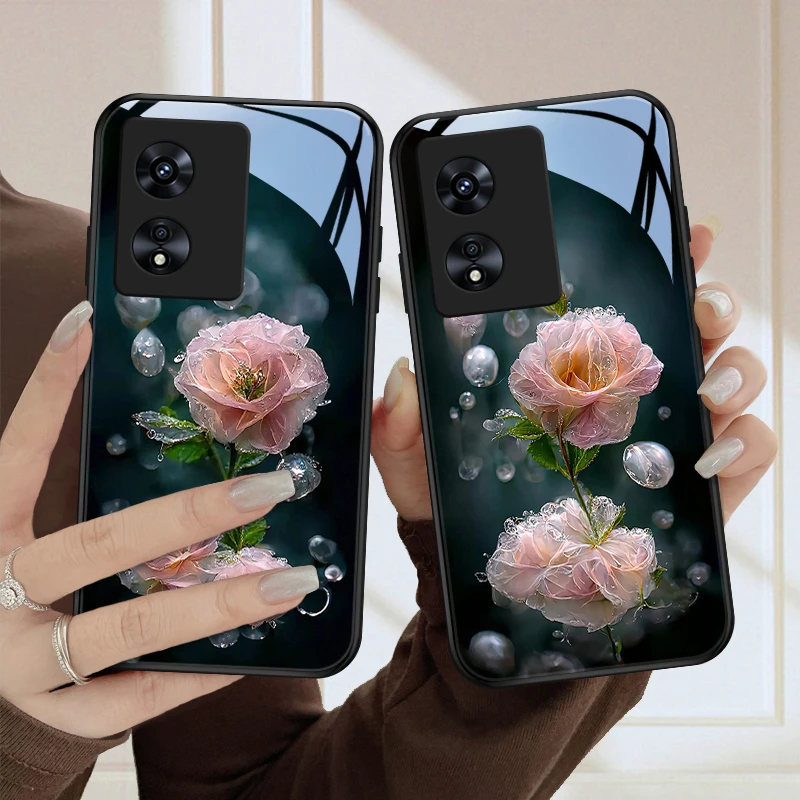 水润花oppoa97手机壳A57玻璃壳a55s保护套高级感a53全包防摔硅胶a